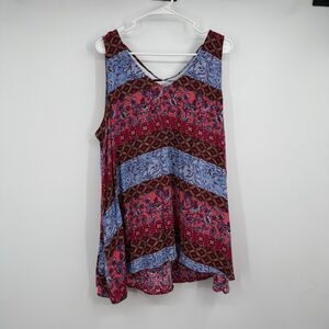 Lane Bryant Sleeveless Flowy Blouse 20 Boho Festival Hippie Patchwork Print